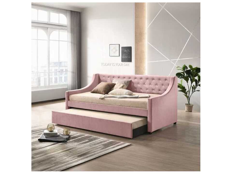Acme Furniture Lianna Pink Velvet Rubberwood Upholstered Twin Daybed Bed