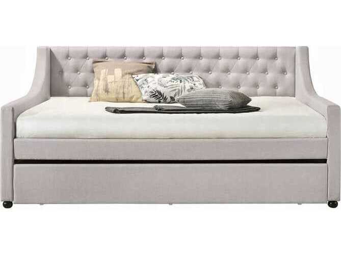 Acme Furniture Lianna Fog Fabric Gray Rubberwood Upholstered Full Daybed Bed