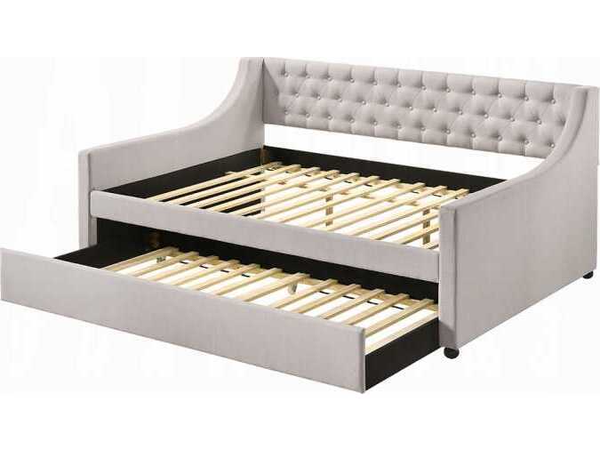 Acme Furniture Lianna Fog Fabric Gray Rubberwood Upholstered Full Daybed Bed