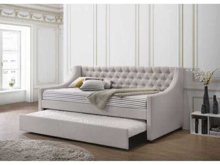 Acme Furniture Lianna Fog Fabric Gray Rubberwood Upholstered Twin Daybed Bed