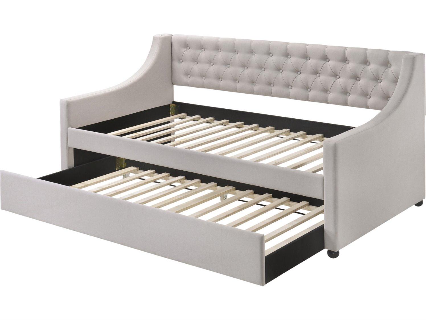 Acme Furniture Lianna Fog Fabric Gray Rubberwood Upholstered Twin Daybed Bed