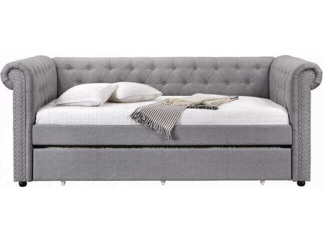 Acme Furniture Justice Smoke Gray Fabric Rubberwood Upholstered Twin Daybed Bed