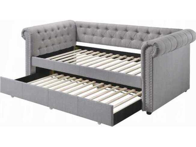 Acme Furniture Justice Smoke Gray Fabric Rubberwood Upholstered Twin Daybed Bed