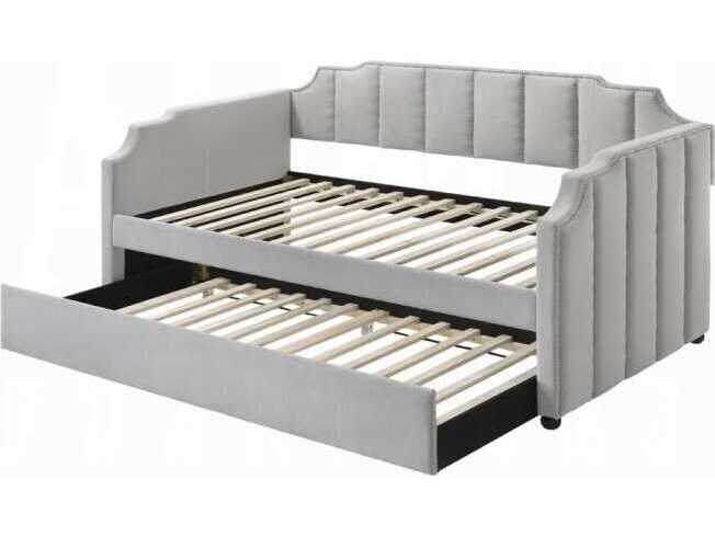 Acme Furniture Peridot Dove Gray Velvet Rubberwood Upholstered Twin Daybed Bed