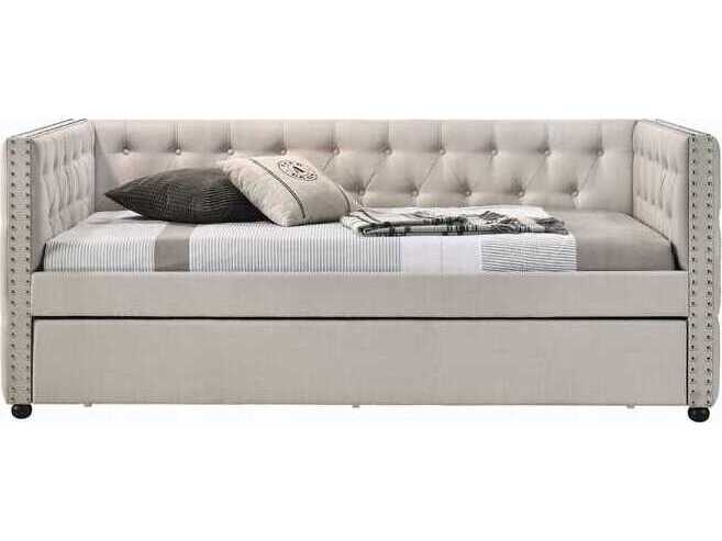 Acme Furniture Romona Beige Fabric Rubberwood Upholstered Full Daybed Bed