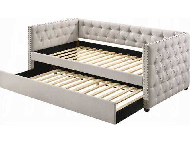 Acme Furniture Romona Beige Fabric Rubberwood Upholstered Full Daybed Bed