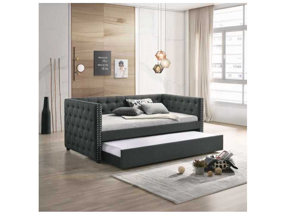 Acme Furniture Romona Gray Fabric Rubberwood Upholstered Twin Daybed Bed