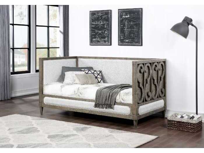 Acme Furniture Artesia Tan Fabric Salvaged Natural Beige Upholstered Twin Daybed Bed