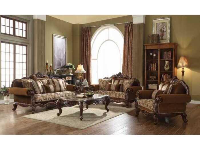 Acme Furniture Jardena Fabric Cherry Oak Brown Upholstered Sofa
