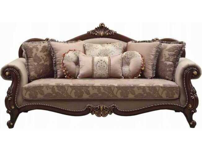 Acme Furniture Mehadi Velvet Walnut Beige Upholstered Sofa