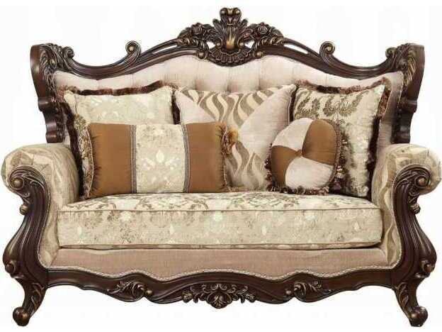 Acme Furniture Fabric Walnut Beige Upholstered Loveseat