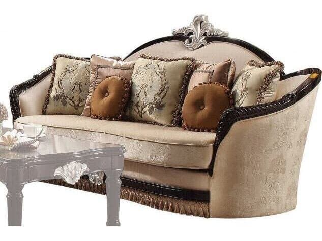 Acme Furniture Ernestine Tan Fabric Black Brown Upholstered Sofa