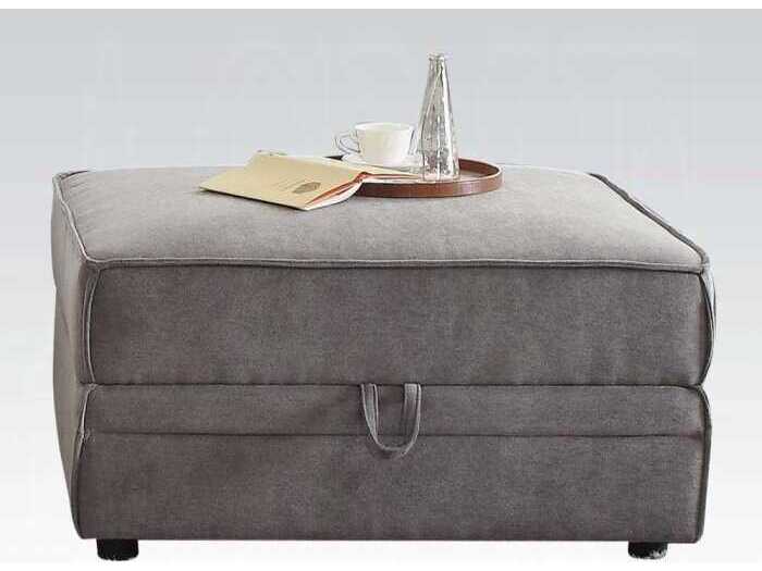 Acme Furniture Gray Velvet Upholstered Ottoman