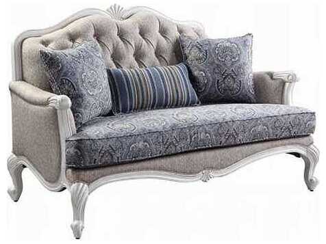 Acme Furniture Ciddrenar Fabric White Gray Upholstered Loveseat