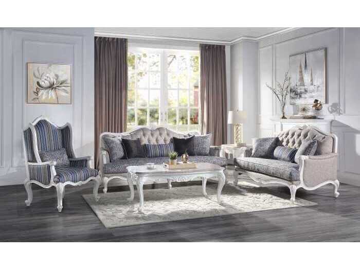 Acme Furniture Ciddrenar Fabric White Gray Upholstered Loveseat