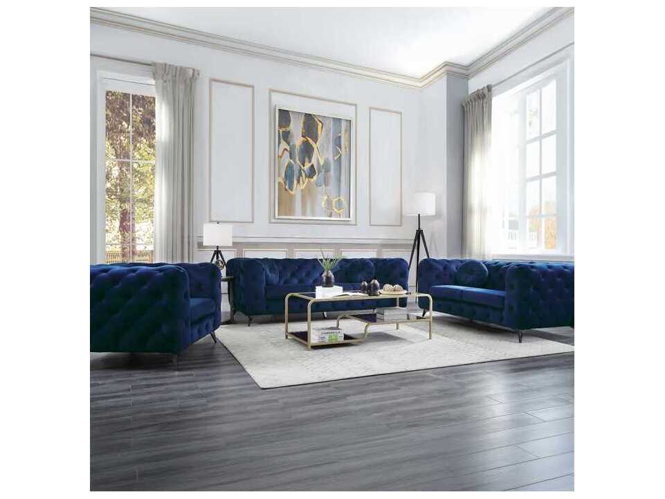 Acme Furniture Atronia Blue Velvet Upholstered Sofa