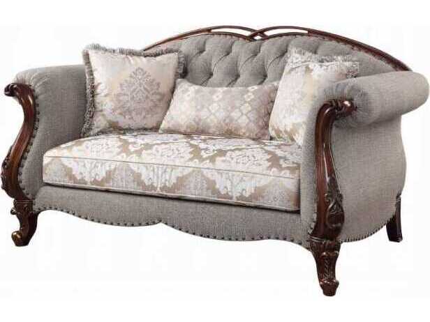 Acme Furniture Fabric Cherry Gray Upholstered Loveseat