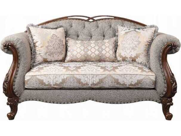 Acme Furniture Fabric Cherry Gray Upholstered Loveseat