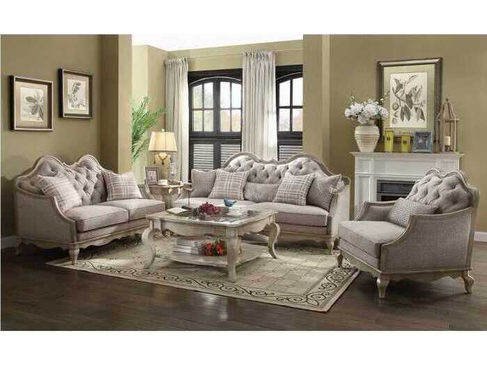 Acme Furniture Chelmsford Beige Fabric Antique Taupe Upholstered Sofa
