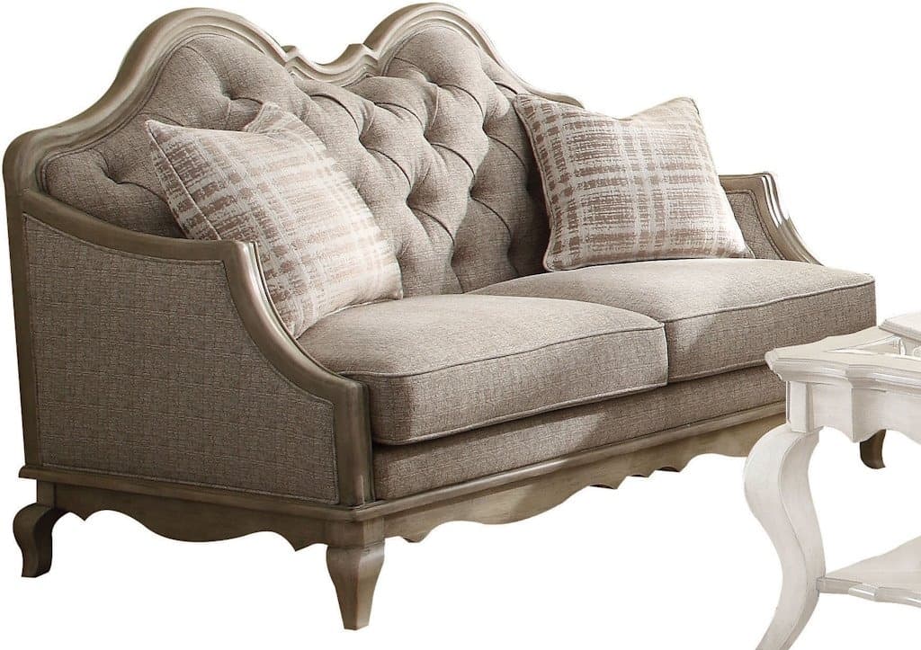Acme Furniture Chelmsford Beige Fabric Antique Taupe Upholstered Loveseat
