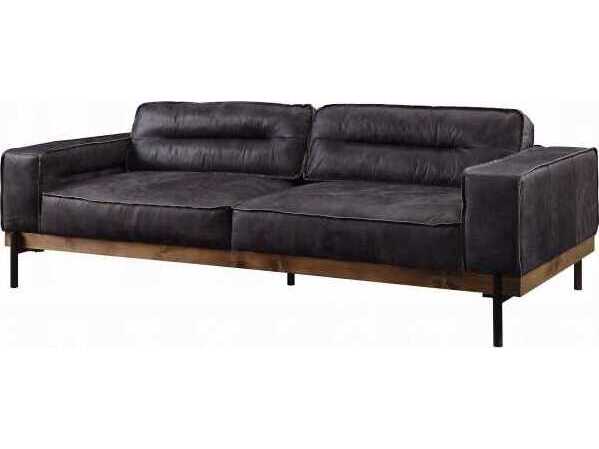 Acme Furniture Silchester Antique Ebony Black Leather Sofa
