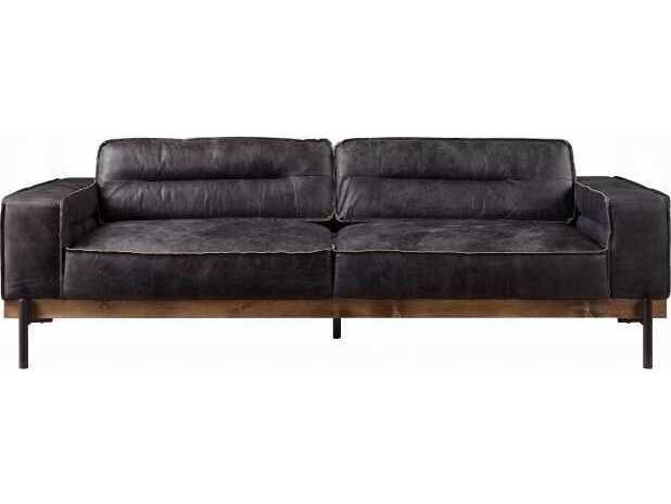 Acme Furniture Silchester Antique Ebony Black Leather Sofa