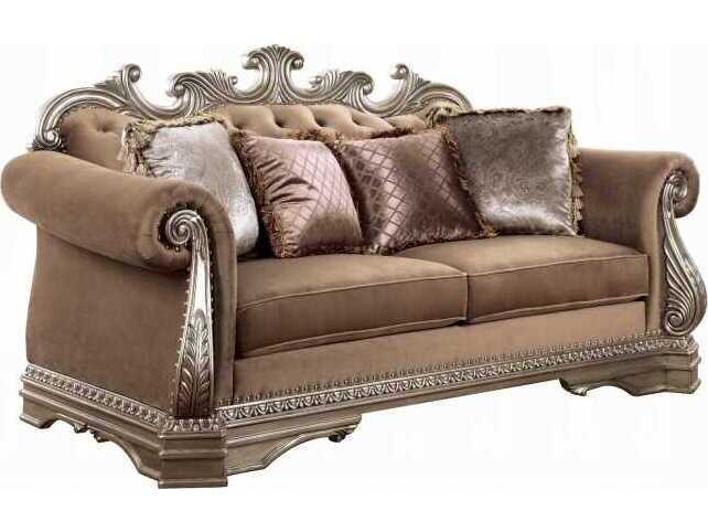 Acme Furniture Northville Velvet Antique Silver Beige Upholstered Loveseat