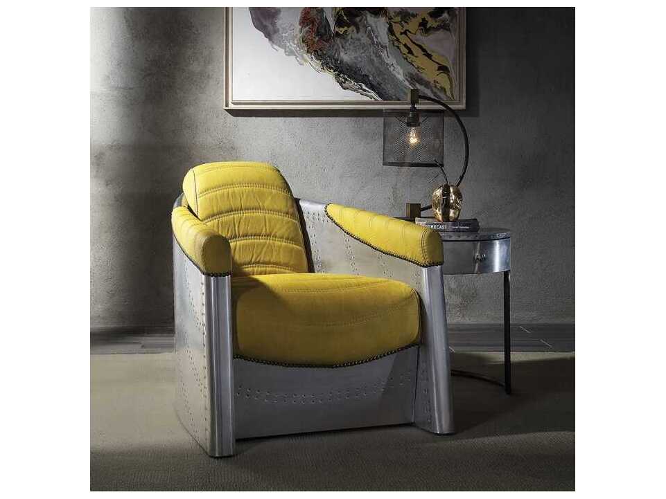 Acme Furniture Brancaster Yellow Leather Accent Chair