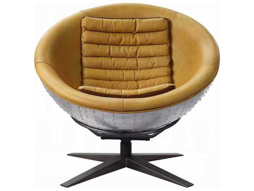 Acme Furniture Brancaster Revolving Yellow Leather Accent Chair