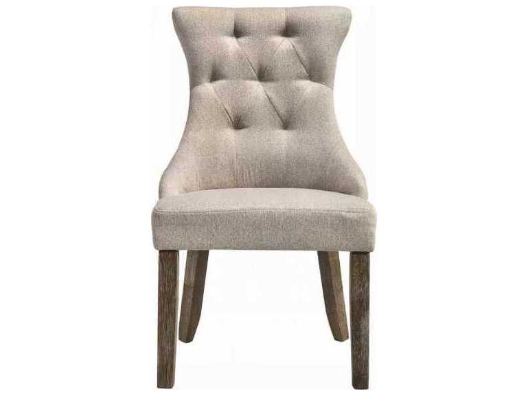 Acme Furniture Gabrian Rubberwood Beige Upholstered Armless Dining Chair Set of 2