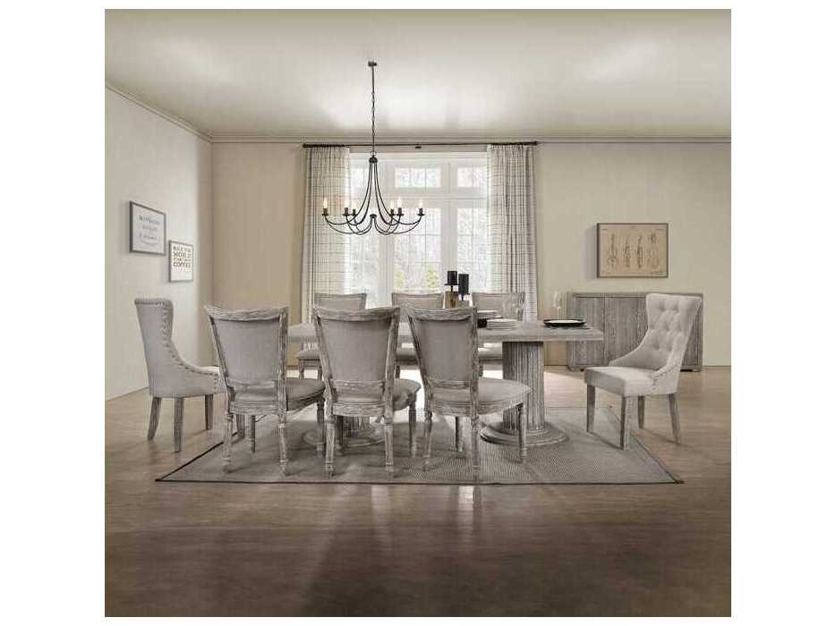 Acme Furniture Gabrian Rubberwood Beige Upholstered Armless Dining Chair Set of 2