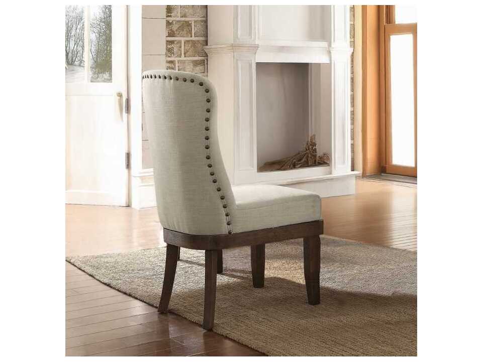 Acme Furniture Landon Rubberwood Beige Upholstered Armless Dining Chair Set of 2