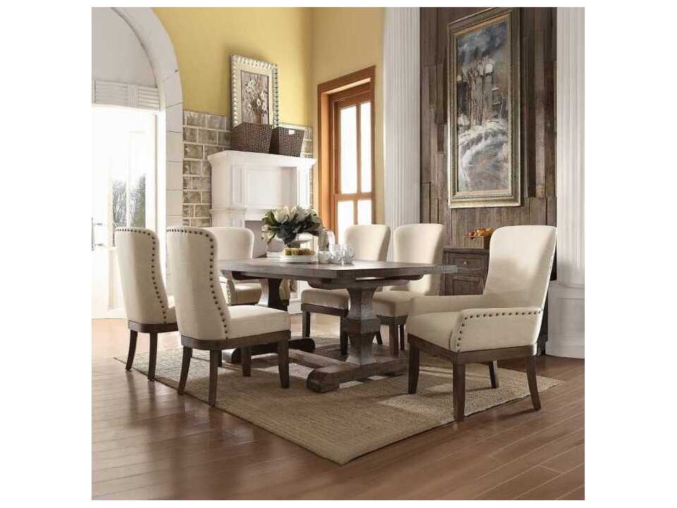 Acme Furniture Landon Rubberwood Beige Upholstered Armless Dining Chair Set of 2