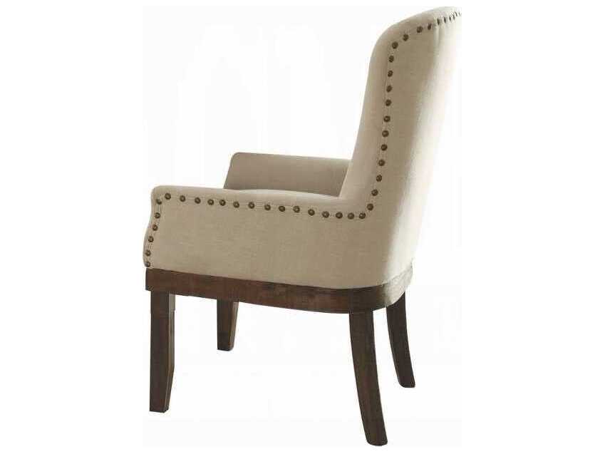 Acme Furniture Landon Rubberwood Beige Upholstered Arm Dining Chair