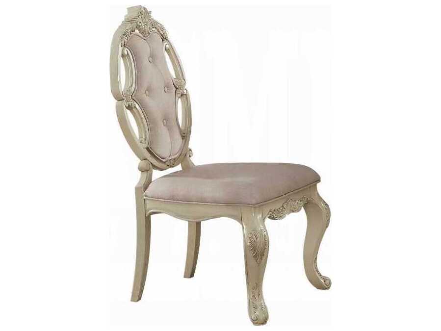 Acme Furniture Ragenardus Ash Wood White Upholstered Armless Dining Chair Set of 2