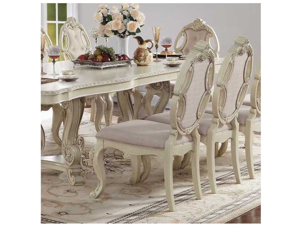 Acme Furniture Ragenardus Ash Wood White Upholstered Armless Dining Chair Set of 2