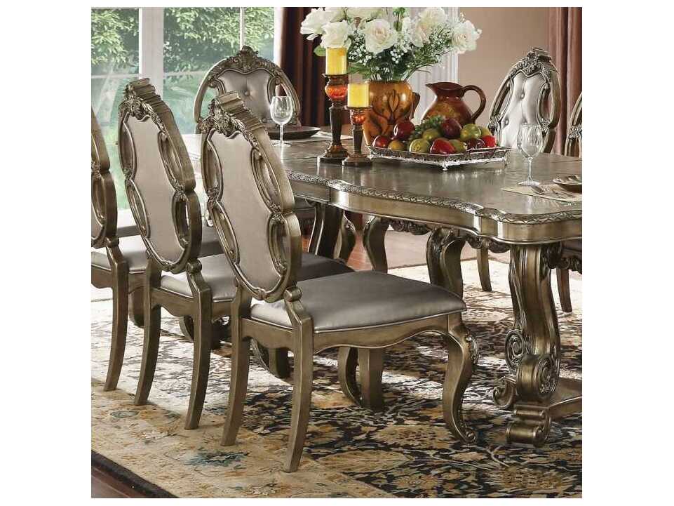 Acme Furniture Ragenardus Pine Wood Brown Faux Leather Armless Dining Chair Set of 2