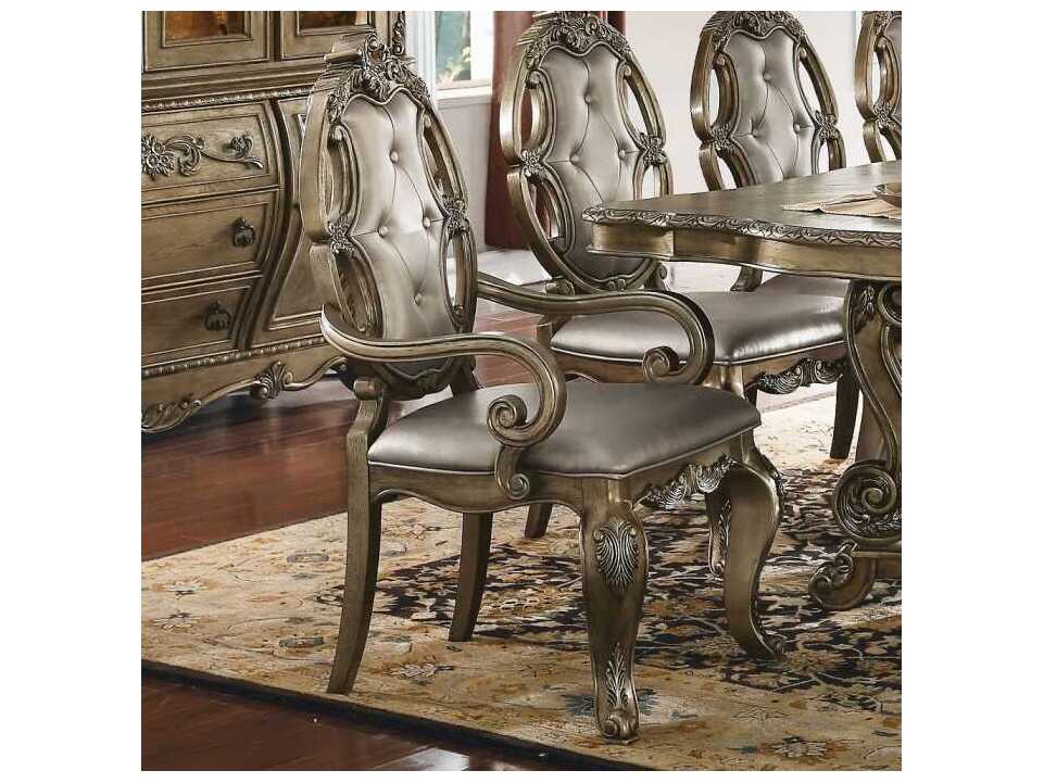 Acme Furniture Ragenardus Pine Wood Brown Faux Leather Arm Dining Chair Set of 2