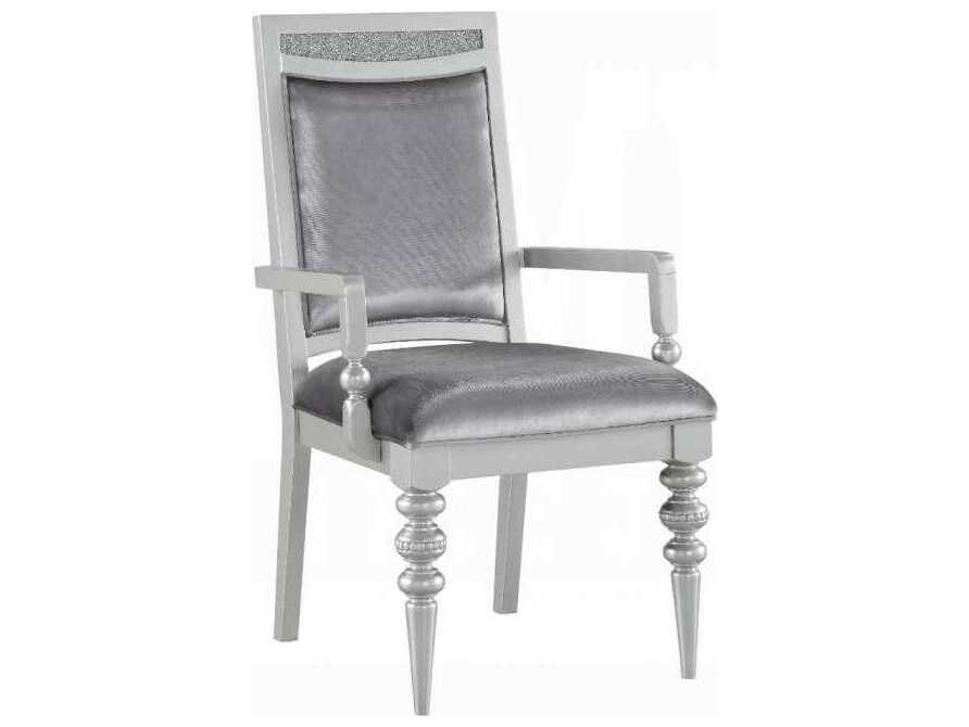 Acme Furniture Maverick Poplar Wood Silver Upholstered Arm Dining Chair Set of 2