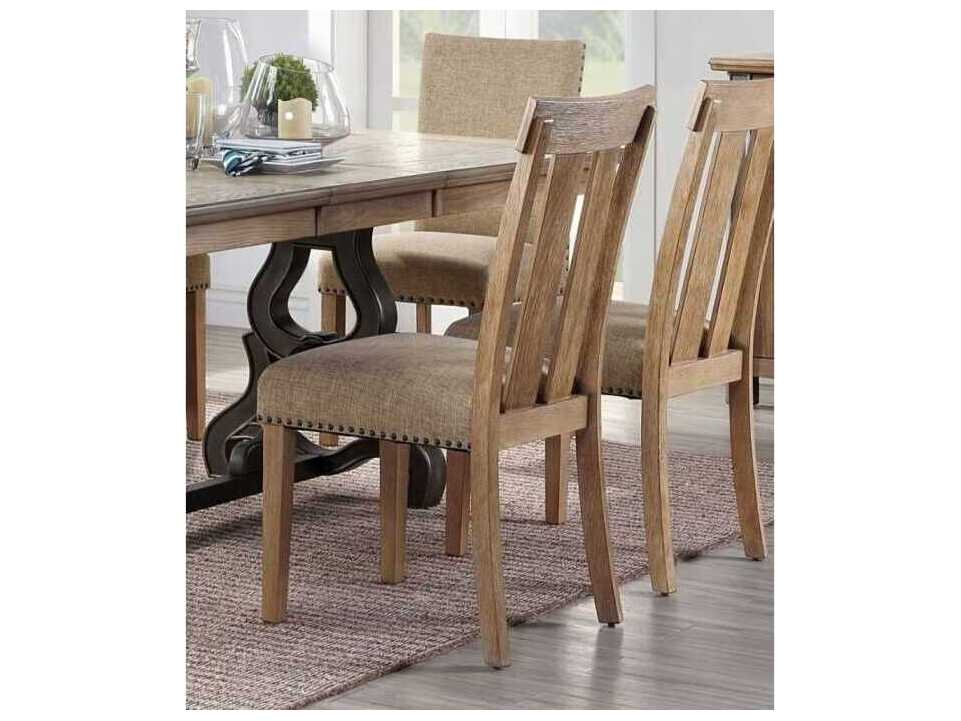 Acme Furniture Nathaniel Rubberwood Natural Upholstered Armless Dining Chair Set of 2