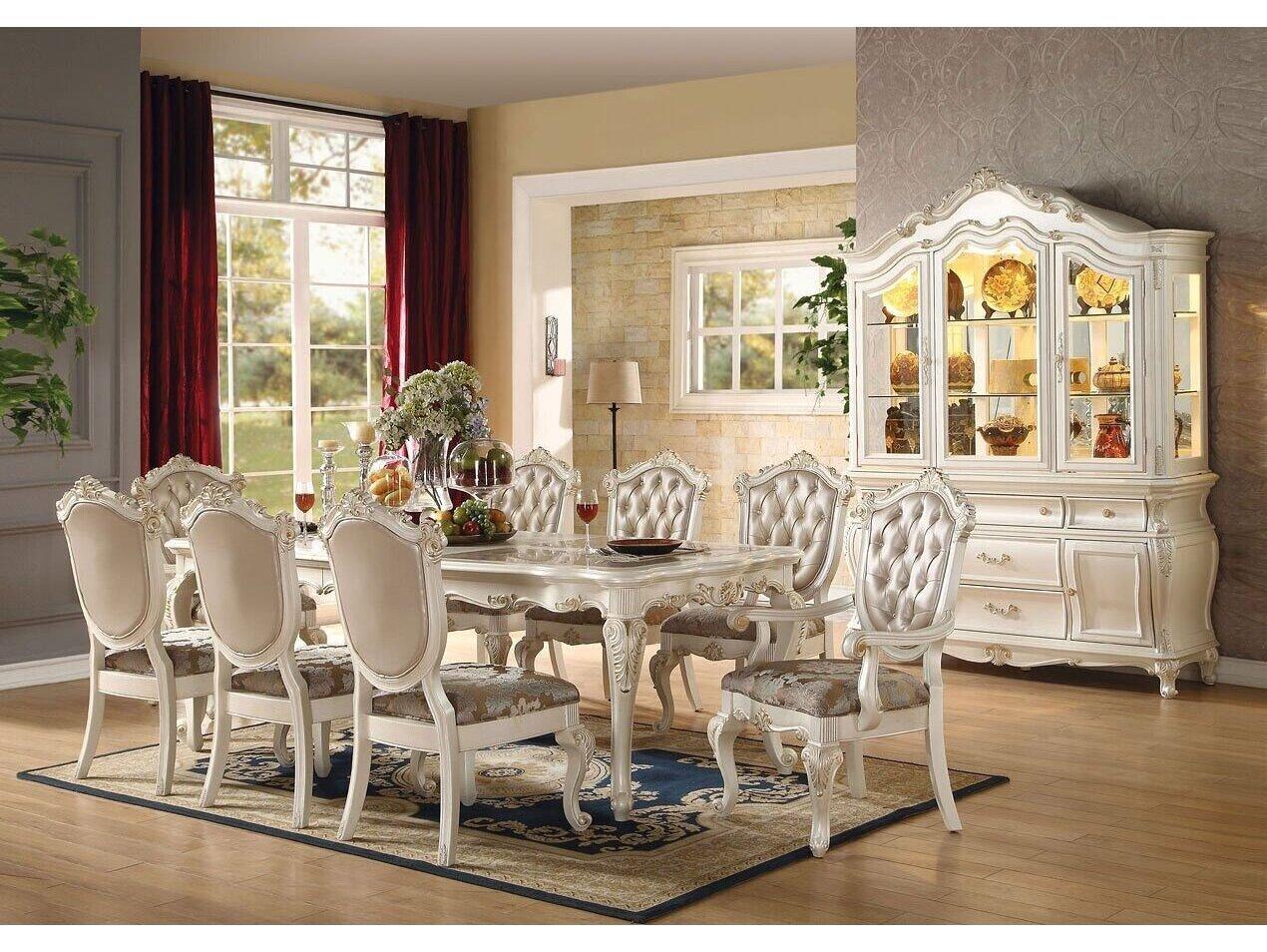 Acme Furniture Chantelle Poplar Wood White Upholstered Arm Dining Chair Set of 2