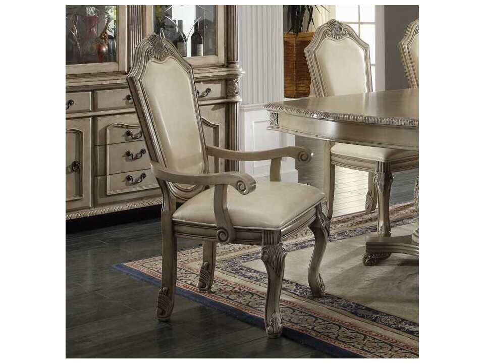 Acme Furniture Chateau De Ville Beige Faux Leather Arm Dining Chair Set of 2