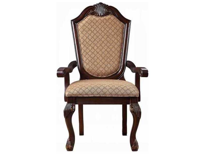 Acme Furniture Chateau De Ville Brown Upholstered Arm Dining Chair Set of 2