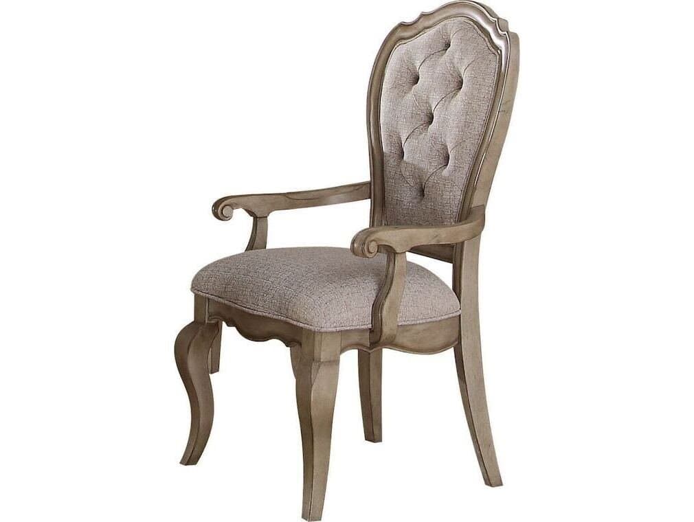 Acme Furniture Chelmsford Rubberwood Beige Upholstered Arm Dining Chair Set of 2