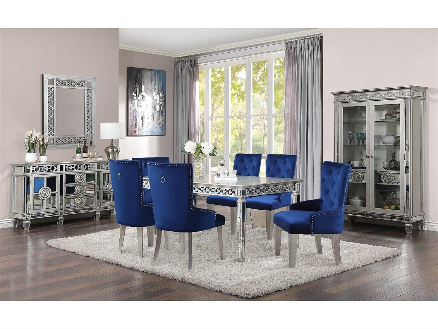 Acme Furniture Varian Rectangular Mirrored Antique Platinum Dining Table