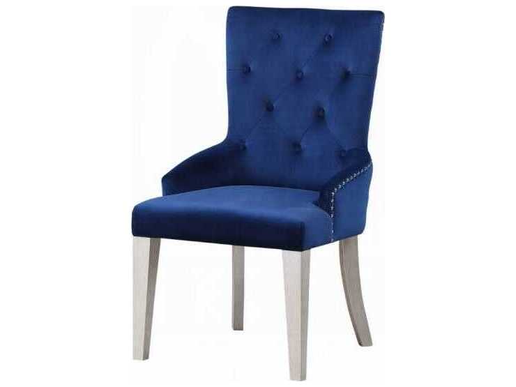 Acme Furniture Varian Poplar Wood Blue Upholstered Armless Dining Chair