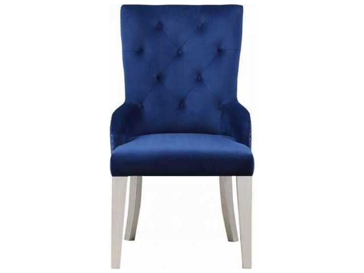 Acme Furniture Varian Poplar Wood Blue Upholstered Armless Dining Chair