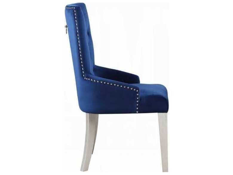 Acme Furniture Varian Poplar Wood Blue Upholstered Armless Dining Chair