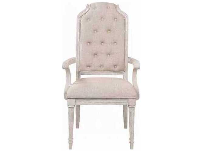 Acme Furniture Wynsor Rubberwood Champagne Upholstered Arm Dining Chair Set of 2