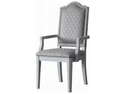 Acme Furniture House Marchese Rubberwood Gray Upholstered Arm Dining Chair Set of 2